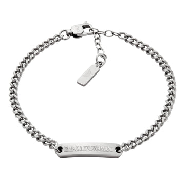 Ανδρικό βραχιόλι Emporio Armani EGS3189040 από ανοξείδωτο ατσάλι σε ασημί χρώμα με ταυτότητα.